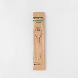 使い捨てカトラリー 木製フォークスプーン160 紙完封袋(茶色) アサヒグリーン