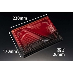リスパック 弁当容器 バイオ晴箱膳 10-3B 本体 K-えんび赤