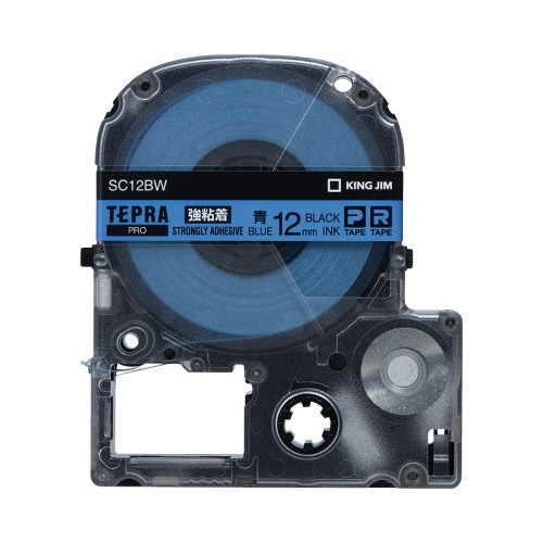テプラ　ＰＲＯテープ　強粘着青ラベル１２ｍｍ黒文字