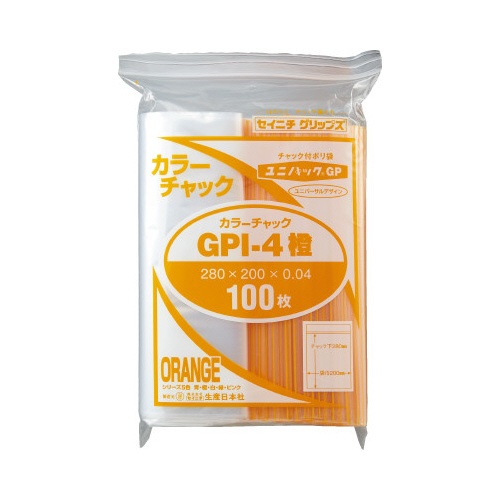 ユニパックカラーチャック橙Ｂ５　１００枚入