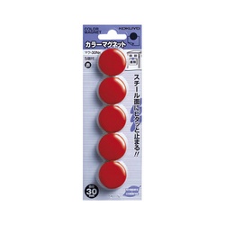 カラーマグネット　直径３０ｍｍ　５個入　赤