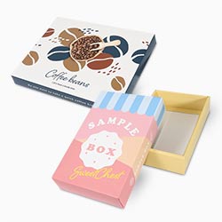 オリジナル印刷パッケージ（フタミ箱・150×150×65mm・カードB紙 350g・マットOPニス・12営業日）