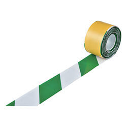 【廃番商品】ラインテープ100mm×10m　白/緑　【緑十字 高耐久ラインテープ 白／緑 ＪＵ−１０１０ＷＧ １００ｍｍ幅×１０ｍ 両端テーパー構造】