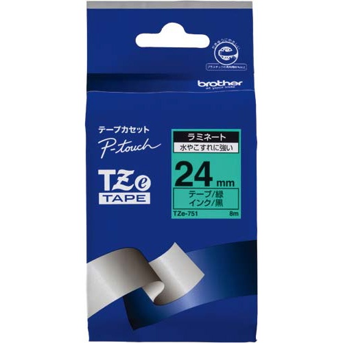 ピータッチ　ラミネート緑色テープ２４ｍｍ黒文字×５