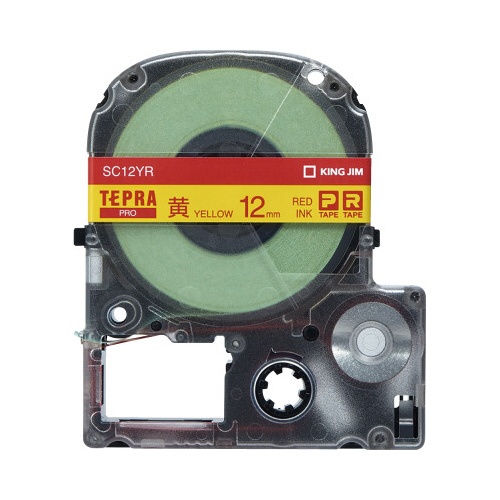 テプラ　ＰＲＯテープ　パステル黄ラベル１２ｍｍ赤字