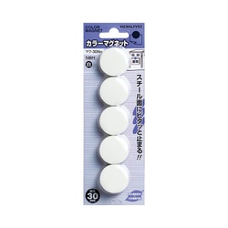 カラーマグネット　φ３０ｍｍ５個入　白Ｘ５