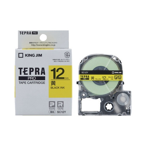 テプラ　ＰＲＯテープ　パステル黄ラベル１２ｍｍ黒字
