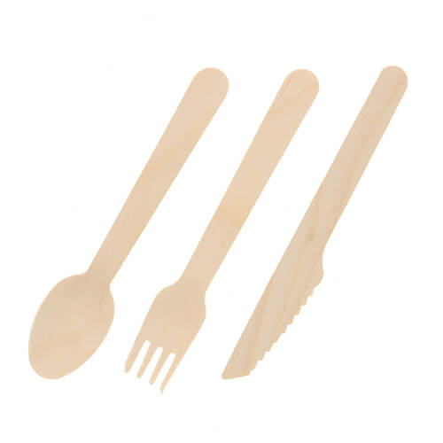 【廃番商品】アサヒグリーン 木製140mm スプーン・フォーク・ナイフ 3点セット 未晒紙完封 50セット