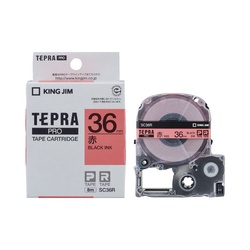 テプラ　ＰＲＯテープ　パステル赤ラベル３６ｍｍ黒字