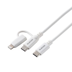 ２ｉｎ１ケーブル　ＵＳＢＣライトニング　１．５ｍ白