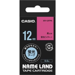 ネームランド　蛍光ピンクテープ　１２ｍｍ　黒文字