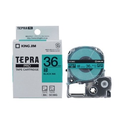 テプラ　ＰＲＯテープ　パステル緑ラベル３６ｍｍ黒字
