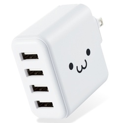 ＡＣ充電器　４．８Ａ　ＵＳＢ　４ポート　ホワイト顔