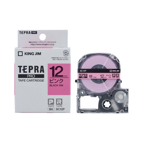 テプラ　ＰＲＯテープ　パステル桃ラベル１２ｍｍ黒字