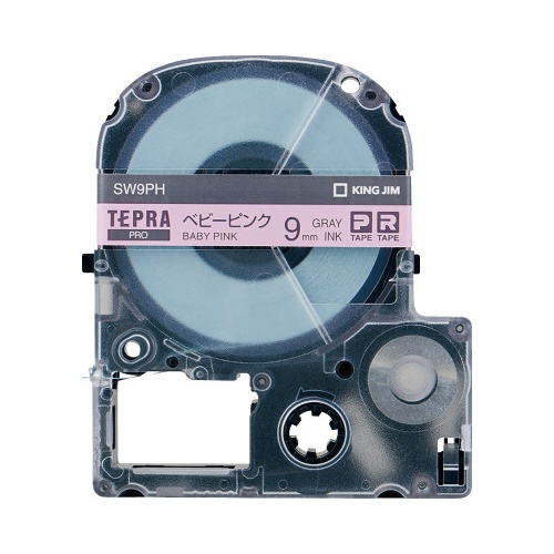 テプラ　ＰＲＯテープ　ベビーピンク９ｍｍグレー文字