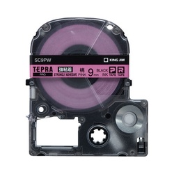 テプラ　ＰＲＯテープ　強粘着桃ラベル　９ｍｍ黒文字