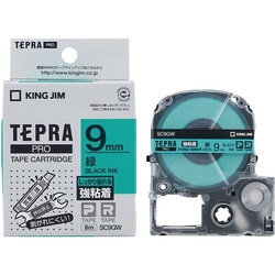 テプラＰＲＯテープ強粘着　緑ラベル９ｍｍ黒文字×５
