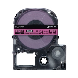 テプラ　ＰＲＯテープ　強粘着桃ラベル２４ｍｍ黒文字