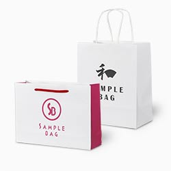 オリジナル印刷紙袋(1色印刷・晒クラフト紙・マットPP・幅220×マチ65×高さ330mm・アクリル丸紐(赤)・短納期)