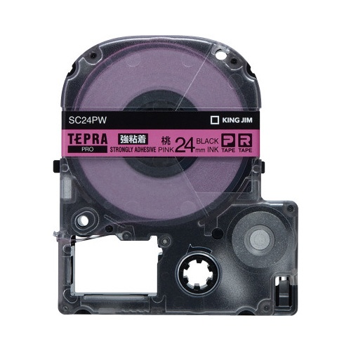 テプラ　ＰＲＯテープ　強粘着桃ラベル２４ｍｍ黒文字