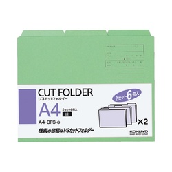 １／３カットフォルダーカラーＡ４　緑　６枚