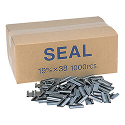 【廃番商品】シール19mm　帯鉄用　【ＳＰＯＴ 帯鉄シール １９Ｗシール （０．５Ｘ１９Ｘ３８） （１０００個入）】
