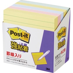 ポストイット強粘着７５×７５罫線入パステル混色５冊