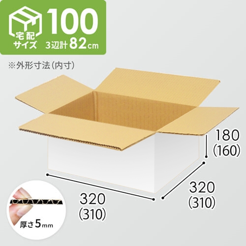 【宅配100サイズ】小箱ぴったり梱包用ダンボール箱［SBOX-02・4箱］（310×310×160mm）5mm A/F 白C5×C5