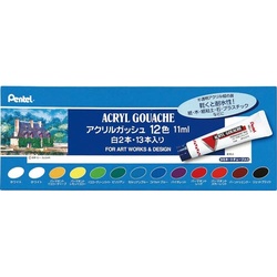 アクリルガッシュ　１２色セット　白２本入×５