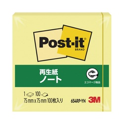 ポストイット　再生紙ノート７５×７５　イエロー１冊