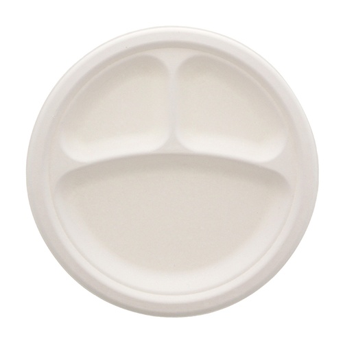 HEIKO 紙皿 業務用 バガスペーパーウェア 深皿プレート ホワイト 3仕切 23cm 50枚/袋