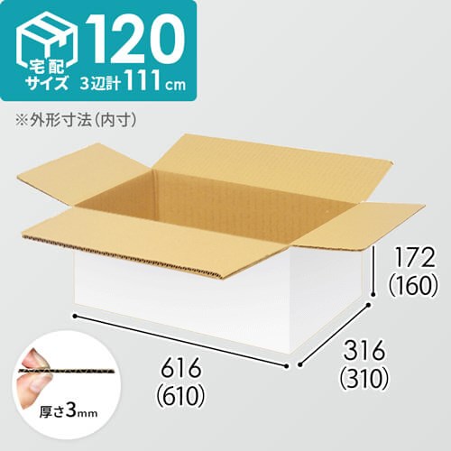 【宅配120サイズ】小箱ぴったり梱包用ダンボール箱［SBOX-02・8箱］（610×310×160mm）3mm B/F 白C5×C5