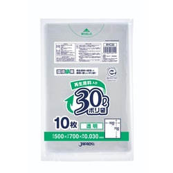 エコ材質ゴミ袋 RYC33 環境袋策 再生原料40％ポリ袋 30L 透明 10枚入 ジャパックス