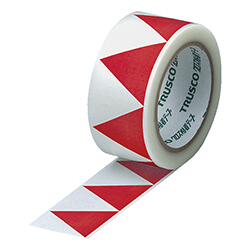 【廃番商品】標識テープ50mm×25m　赤/白　【ＴＲＵＳＣＯ ギザギザクロステープ ５０ｍｍ×２５ｍ 白赤】