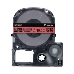 テプラＰＲＯテープ　はがせる　赤ラベル黒字１８ｍｍ
