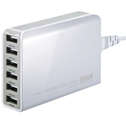 【廃番商品】６ポートＵＳＢ充電器　合計最大出力１０Ａ　ホワイト
