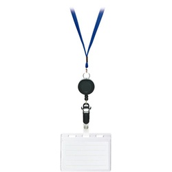 リール式吊下げ名札　２枚収納タイプ　青