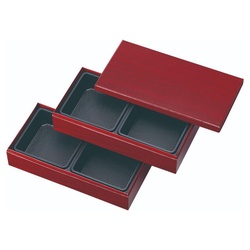 弁当容器 HSH-W250-125 2段貼箱 長手小 中仕切付き (赤漆木目エンボス) アヅミ産業