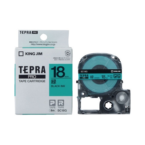 テプラ　ＰＲＯテープ　パステル緑ラベル１８ｍｍ黒字