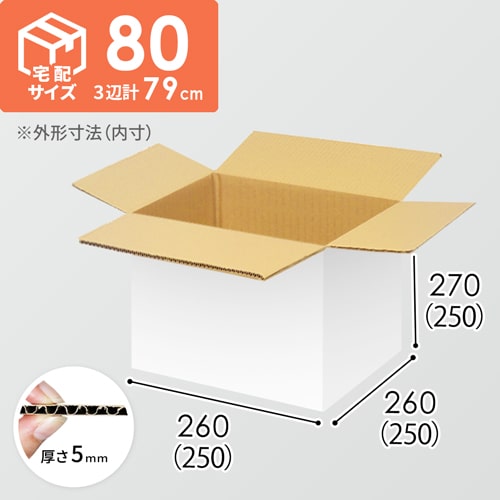 【宅配80サイズ】生活家電、AV機器、PC・周辺機器等向けダンボール箱（250×250×250mm）5mm A/F 白C5×C5