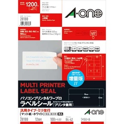 ＰＣ＆ワープロラベル　汎用ミリ改行　１２面１００枚