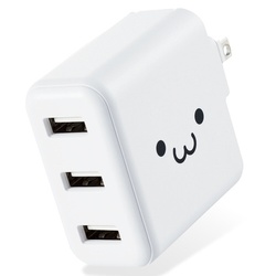 ＡＣ充電器　３．６Ａ　ＵＳＢ　３ポート　ホワイト顔