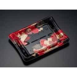 リスパック 寿司容器 しきさい 2-3B 箔おうぎ赤 本体