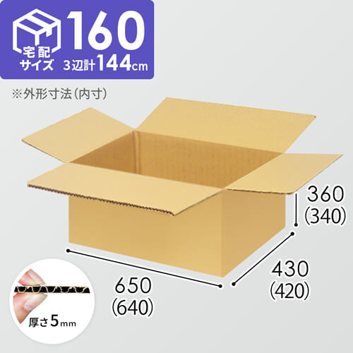 【宅配160サイズ】1100×1100パレットぴったりサイズダンボール箱［1段4箱×5段］（640×420×340mm）5mm A/F K6×強化芯180g×K6