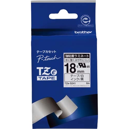 ピータッチＴＺｅテープ白強粘着　黒文字　１８ｍｍ幅