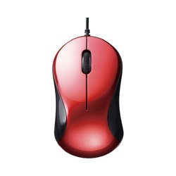 有線　静音　３ボタンマウス　レッド