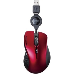 【廃番商品】有線５ボタンブルーＬＥＤマウス　巻き取り　レッド