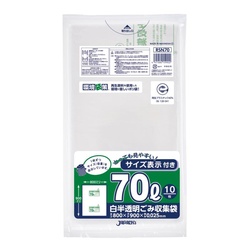 エコ材質ゴミ袋 RSN70 再生40％ポリ 70L 容量入 白半透明 10枚入 ジャパックス