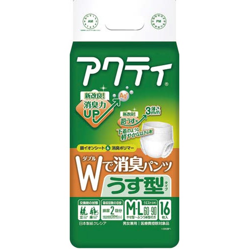 アクティＷで消臭パンツうす型タイプＭ−Ｌ１６枚