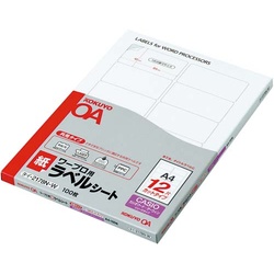 ワープロ用紙ラベルＣＡＳＩＯ用Ａ４　１２面１００枚